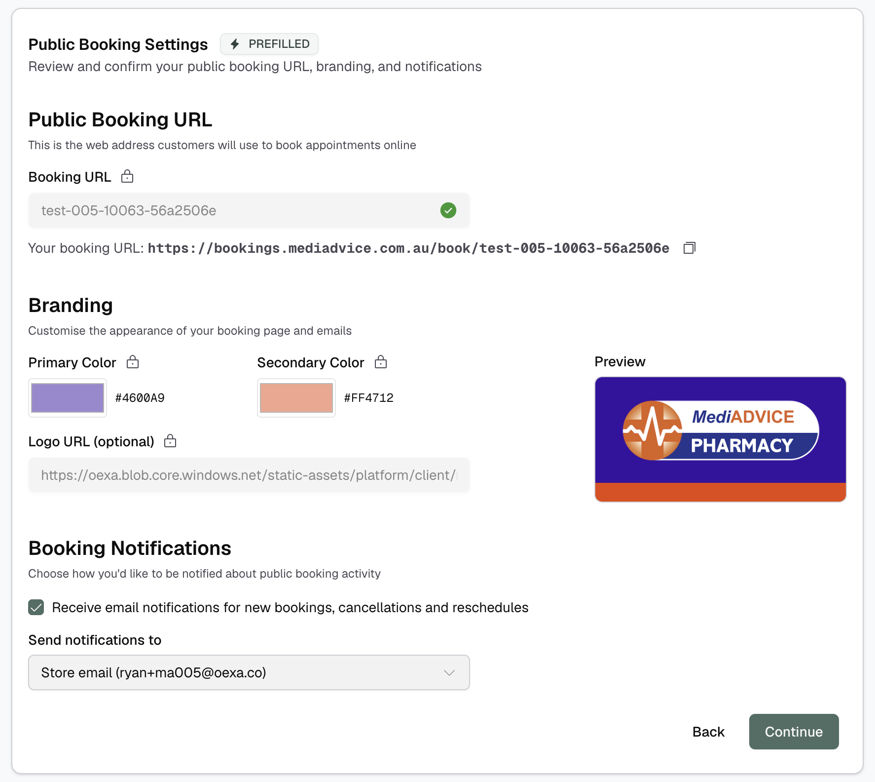 Public booking settings screen