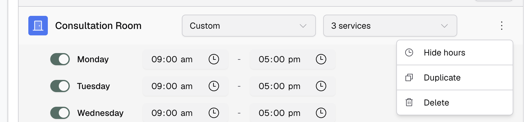 Resource actions menu