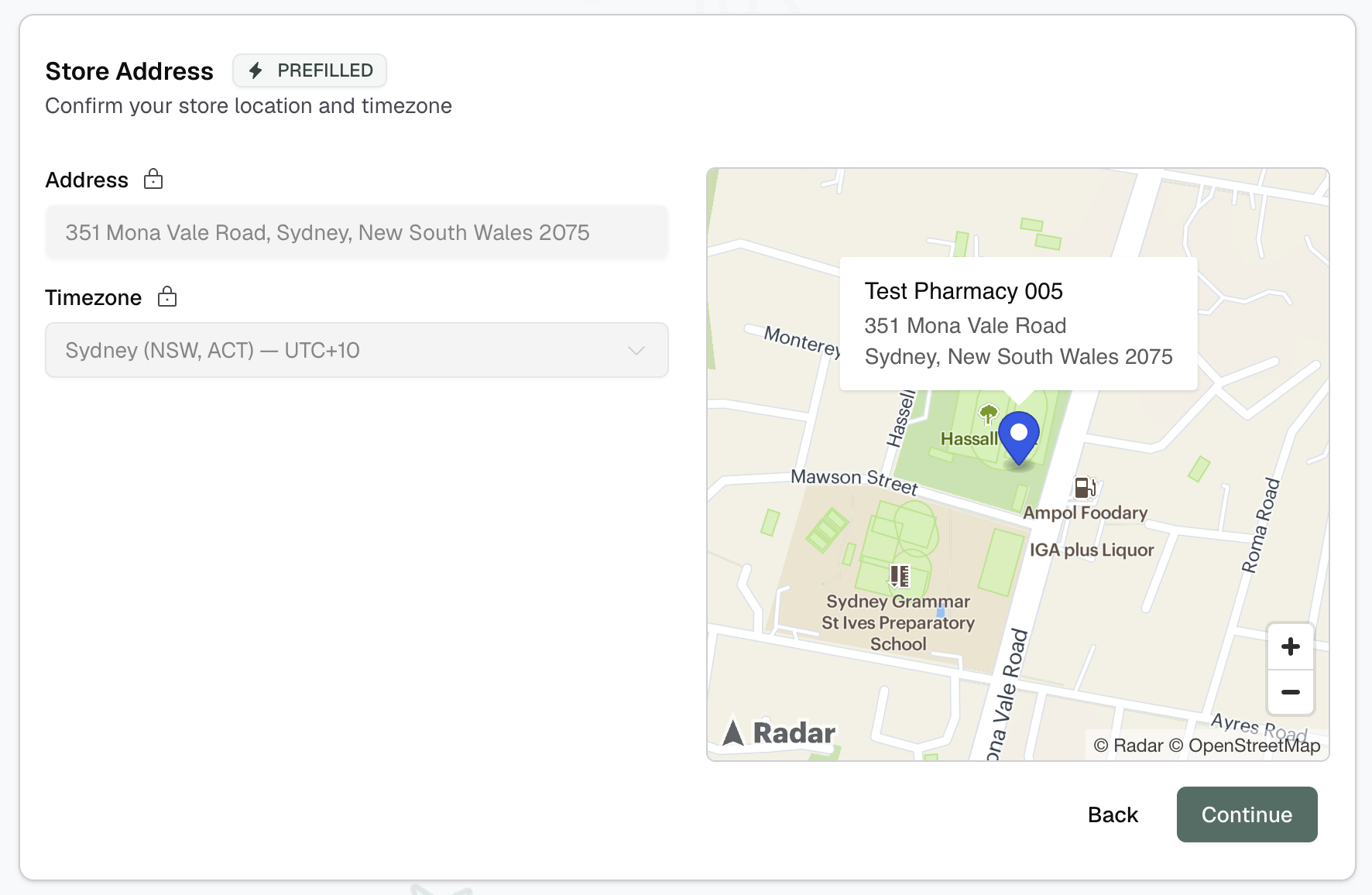 Store address screen