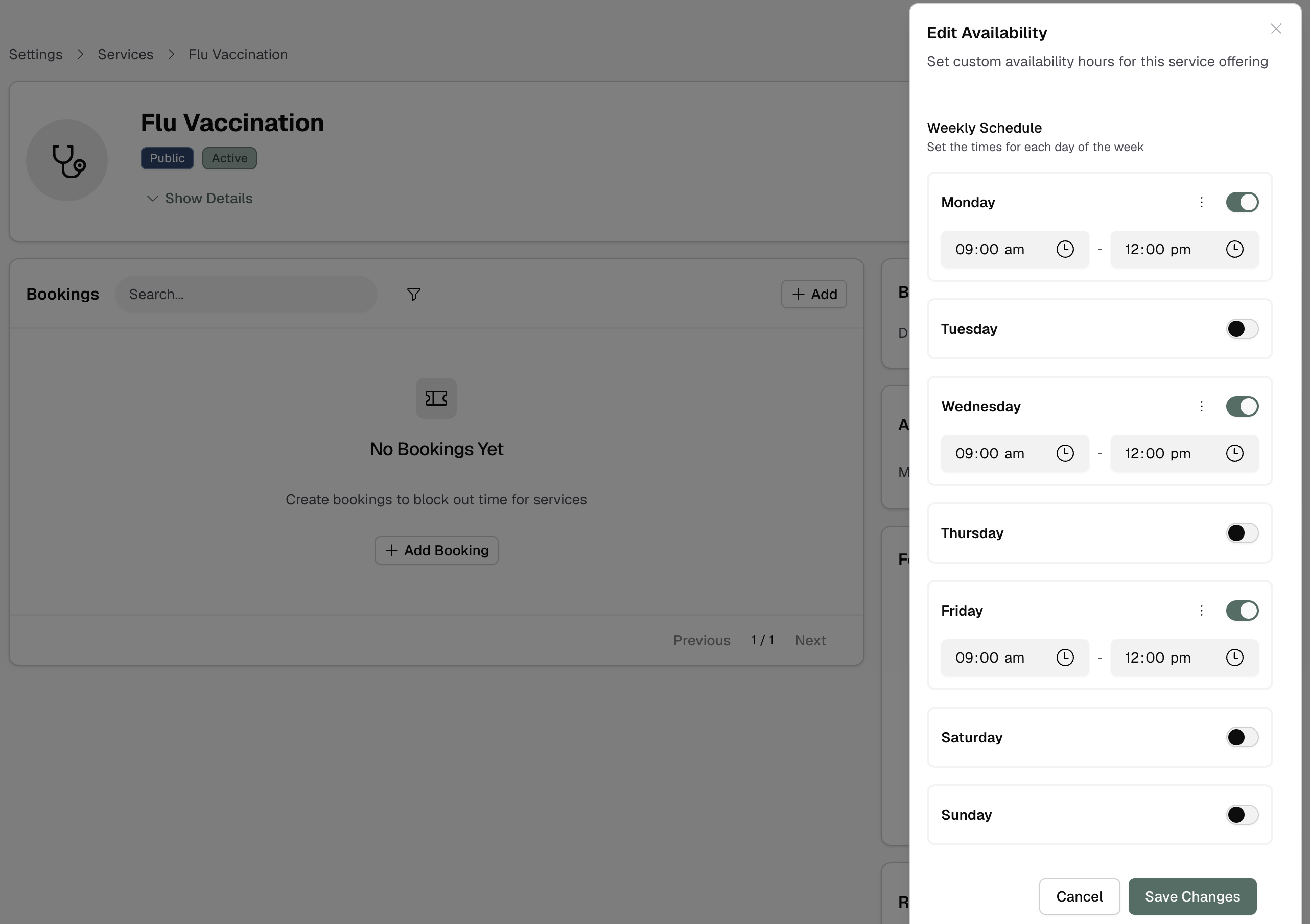 Service custom hours